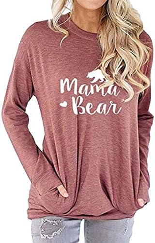 Women Mama Bear Shirt Loose Casual Tops T-Shirts Crew Neck Batwing Sleeve Sweatshirt Patches Blouse