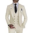 Wangyue Men's 3 Piece Slim Fit Suits Double Breasted Suit Men Formal Suit for Wedding Prom Dinner Party