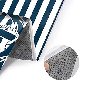 Nautical Bathroom Rug Set 3 Piece Navy Anchor Blue Stripe Background Non Slip Bath Carpet Mat U-Shaped Contour Mat… 51zzmeWjiPL