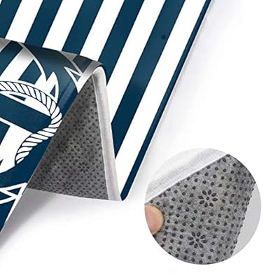Nautical Bathroom Rug Set 3 Piece Navy Anchor Blue Stripe Background Non Slip Bath Carpet Mat U-Shaped Contour Mat… 51zzmeWjiPL
