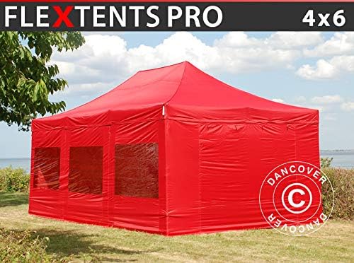 Dancover Pop up gazebo FleXtents Pop up canopy Folding tent PRO 4x6 m Red, incl. 8 sidewalls