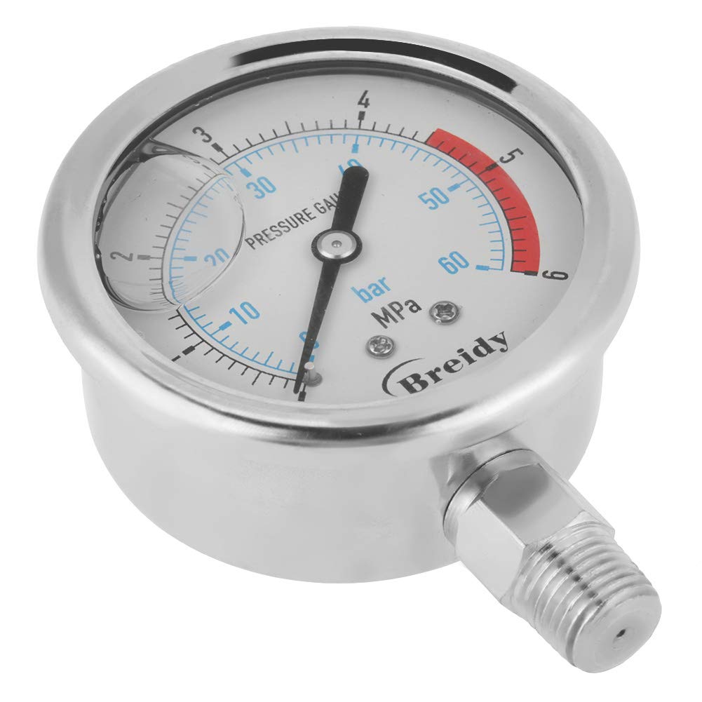 TOPINCN Air Pressure Gauge 0-60Bar / 0-6Mpa 60Mm Dial Air Hydraulic Water Pressure Gauge Manometer Meter With Metal Case 1/4" Npt Bottom Mount