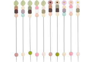 PH PandaHall 10PCS Flower Knitting Needles 10 Styles Leaves Round Beads Straight Pins Single Pointed Sewing Sticks Crochet Sw