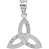 925 Sterling Silver CZ-Accented Celtic Trinity Knot Charm Pendant