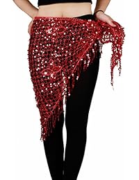 Belly Dance Hip Scarf - Hip Skirt Belly Dancing Belt Triangle Shawl Tassel Belts Waist Chain for Women/Girls(Red)