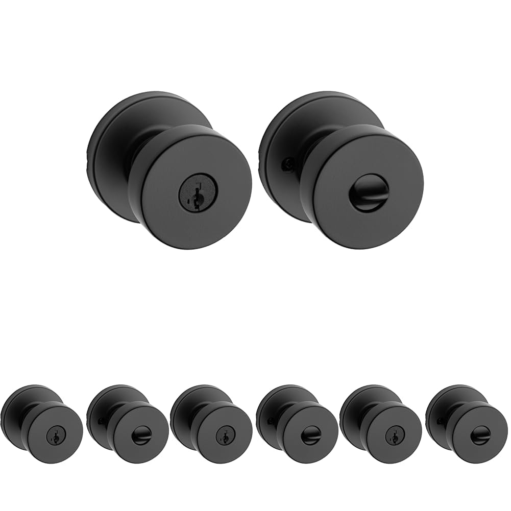 Kwikset Pismo Entry Door Knob with Lock and Key, Secure Keyed Handle Exterior, Front Entrance and Bedroom, Matte Black, Pick Resistant SmartKey Rekey Security and Microban (Pack of 4) Image Kwikset Pismo Entry Door Knob with Lock and Key, Secure Keyed Handle Exterior, Front Entrance and Bedroom, Matte Black, Pick Resistant SmartKey Rekey Security and Microban (Pack of 4) Image