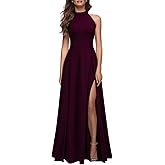 MUSHARE Women's Halter Neck Sexy Split Cocktail Party Maxi Long Formal Dress