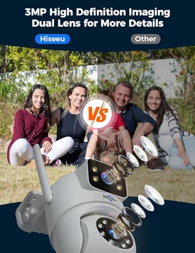 Hiseeu Wireless Security Camera Dual Lens 5G/2.4G WiFi PTZ Camera Qutdoor lP65 Waterproof Motion Tracking,Color Night Version, Plug-in Cable, No-Monthly Fees Works with Wireless Camera System