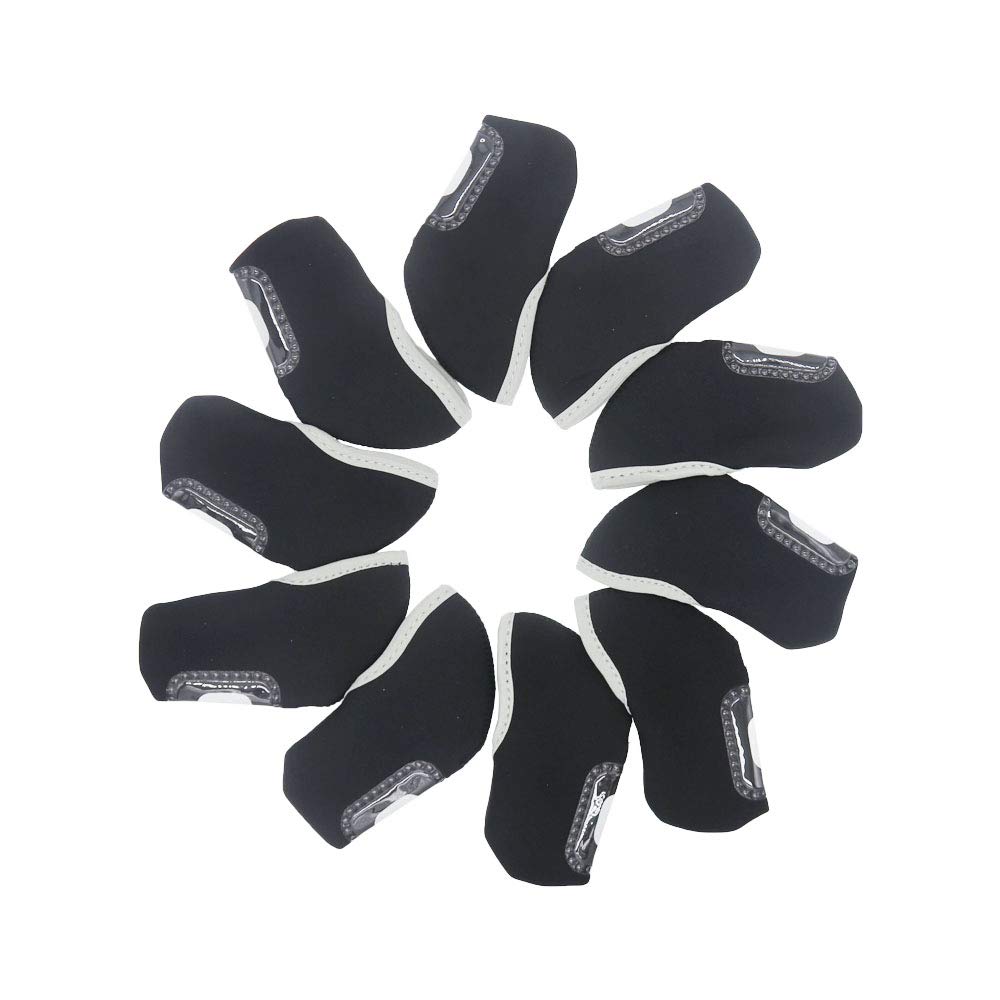 MamimamiH 10pcs Water-resistant Neoprene Golf Iron Club Head Cover Protector with See Through Plastic Window Fit well (Black)