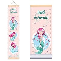 Mermaid Height Growth Chart for Kids Girls (10.2W x 56H Inches), Adorable Hanging Growth Chart Wall Decor for Kids Room - Durable Waterproof Canvas Cloth with Wooden Frame