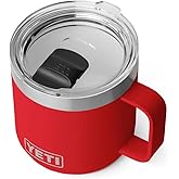 YETI Rambler 14 oz Ceramic Lined Stackable Mug, Vacuum Insulated, Stainless Steel with MagSlider Lid, Rescue Red