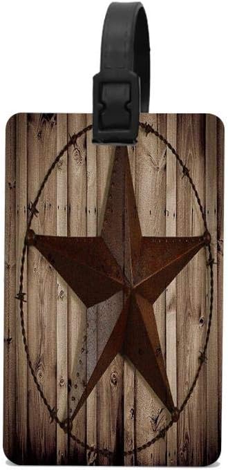 PoppyAnthony Western Texas Star On Brown Wood Barn Print Cunstom Luggage Bag Tags Travel Tags Travel ID Tag