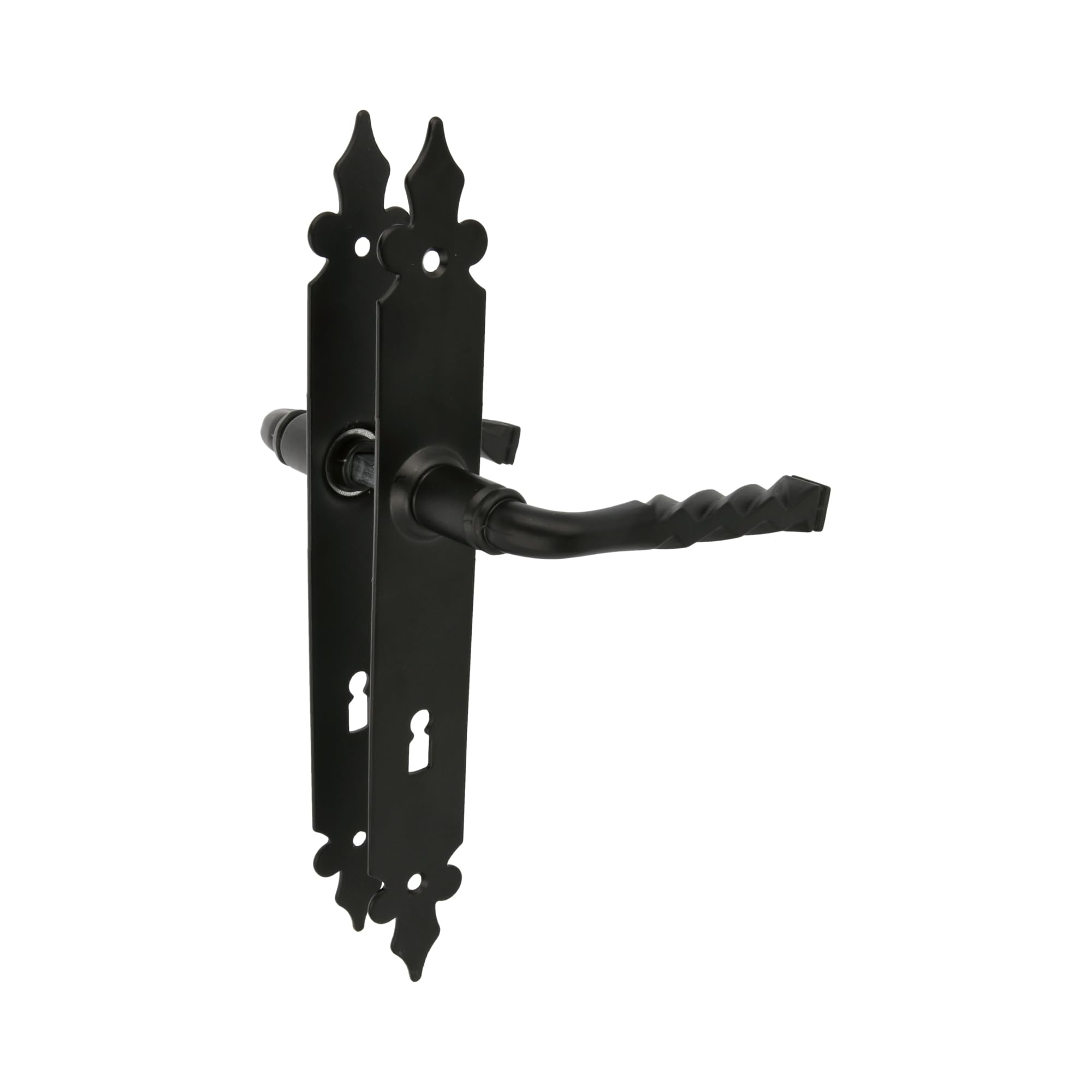 Amig - Set of Door Handles Model 106PG72 | 270 x 36 mm | Zamak Latch with Steel Plate | Black | Includes Key Escutcheon for Gorja Lock 72 mm | 8 mm Square | Hand-Forged Rustic Style — image 1