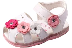 Toddler Girls Flower Sandals Leather Soft Open Toe Strap Sandals Lightweight Flat Wide Shoes Baby Infant Summer Casual