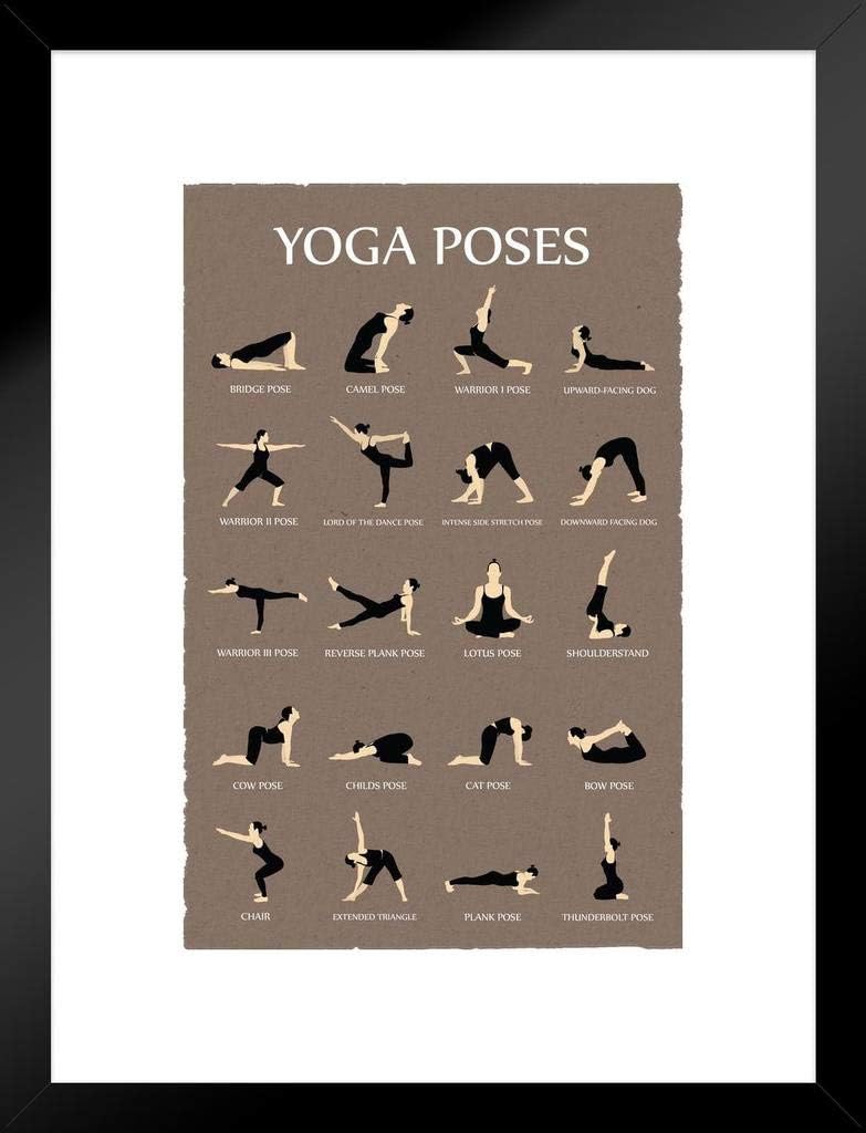 Amazon Com Yoga Poses Reference Chart Studio Gray Matted Framed Art Print Wall Decor 20x26 Inch Posters Prints