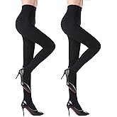 YAGAXI Fleece Lined Opaque Tights for Women - 2 Pairs 100D Warm Winter Pantyhose with Control Top