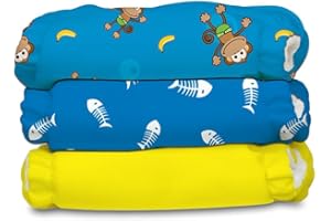 Charlie Banana 3 Diapers 6 Inserts Hybrid AIO Grab Pack, Monkey Sea, One Size