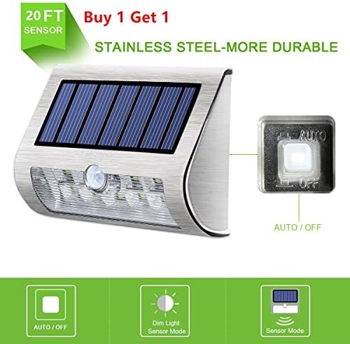Falove Super Bright 9 LED PIR Sensor 3 Modes Motion Activated Auto On/Off Outdoor Stainless Steel Solar Wall Light,Yard Patio Path Fence Wall Stair Lamp, Battery included, Solar Garden Smart Light