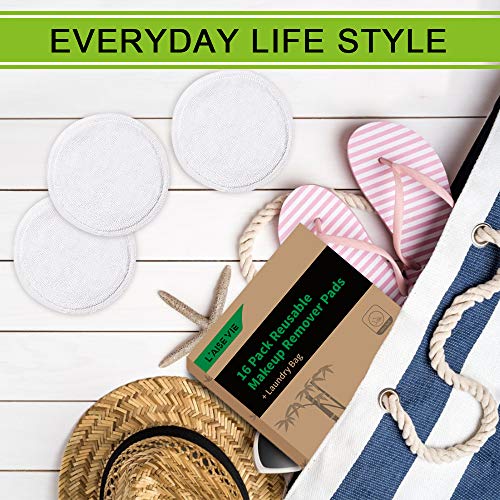 16 Pack Organic Reusable Makeup Remover Pads, Bamboo Cotton Rounds Makeup Pads Washable Facial Cleansing Cloths for Eye Makeup Remove Face Wipe