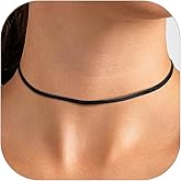 FindChic Herringbone Choker Necklace for Women, Black/Stainless Steel/14K Gold/Rose Gold Plated Adjustable Flat Snake Chain Necklaces, 3/5MM Width 12.5/15/18 Inches, with Jewelry Gift Box