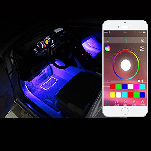 Wiipro Car Interior Underdash LED Lighting Kit - 4PCS RGB Atmosphere Floor Lights Strip with Cellphone App Bluetooth Control Music Mode for Jeep SUV Trucks Dodge Ford Harley - Thumbnail 6