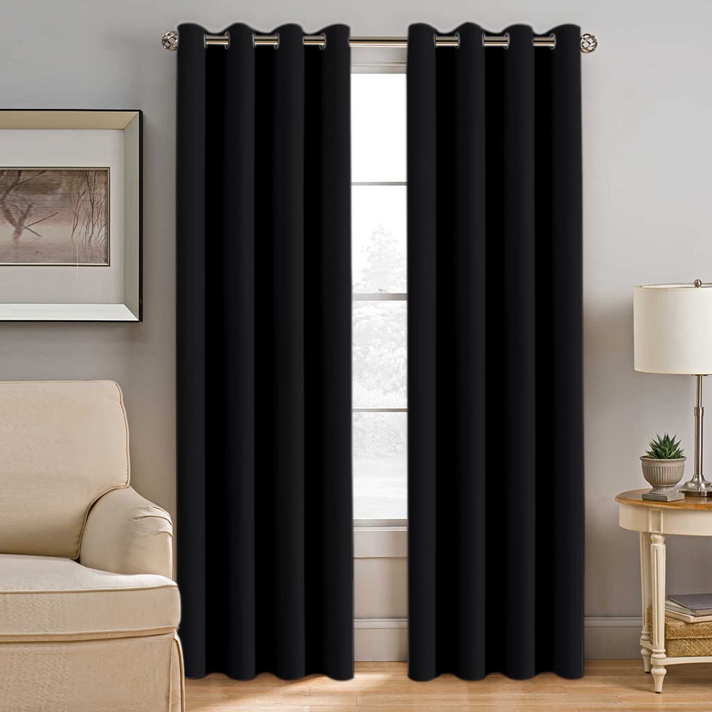 VED Thermal Insulated Blackout Curtains 66 x 72 Inch (2 Panels) (Black)