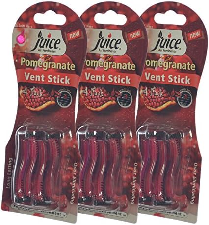 Juice Car AC Vent Air Freshener Long Lasting Odor Eliminating, Pomegranate (3 Packs total 12 Sticks)