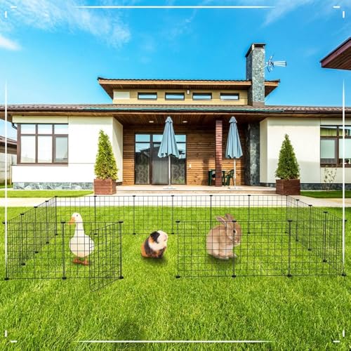 Beauenty 24 Panels DIY Portable Pet Playpen, Metal Fence for Small Animals, Guinea Pigs, Rabbits, Dogs, Cats (Black 35CM*35CM)