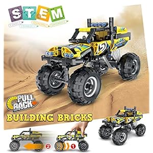 Building Toys Gifts for Boys & Girls Age 6yr-12yr, Construction Engineering Kits for 7, 8, 9, 10 Year Old, Educational STEM Pull Back Building Blocks Car Toy 199 Pcs (Yellow) | SantaBILT®