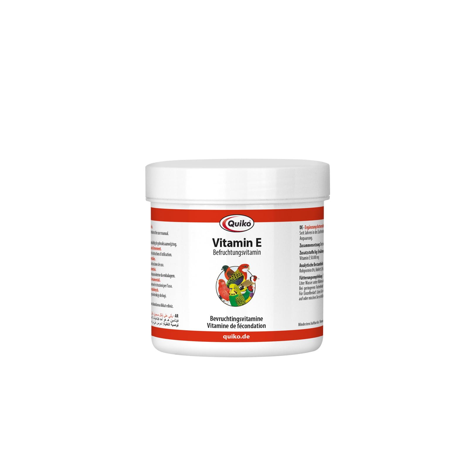 Quiko Vitamin E 140 g powder - Fertilisation vitamin for pet birds, racing pigeons & chickens - Supports breeding & promotes excellent breeding results