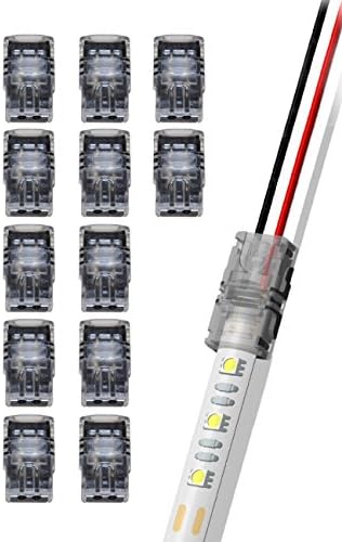 2-Pin LED Connector for 8MM Wide Waterproof Single Color LED Strip Light- Strip to Wire Quick Connection (12Pcs 2-Pin 8mm Strip to Wire Connectors)