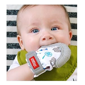 Nuby Soothing Teething Mitten with Hygienic Travel Bag, Grey, 1 Count (Pack of 1)