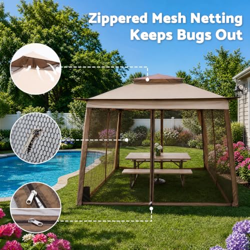 Duythy 11x11 Pop Up Gazebo with Mosquito Netting, Instant Setup Outdoor Canopy Tent image 11