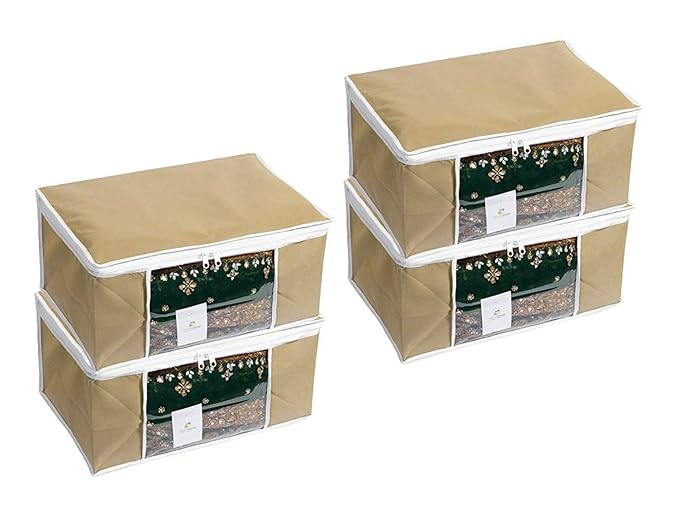 Homestraptm Non Woven Large Storage Bag/ Organiser/ Saree Cover With Window ( 90 Gsm