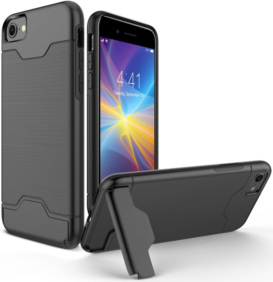 iCaber iPhone 6 Case, iPhone 6s Case, Heavy Duty Full Protective Cover with Kickstand Dual Layer Wallet Design Case for Apple iPhone 6/6s (Black)
