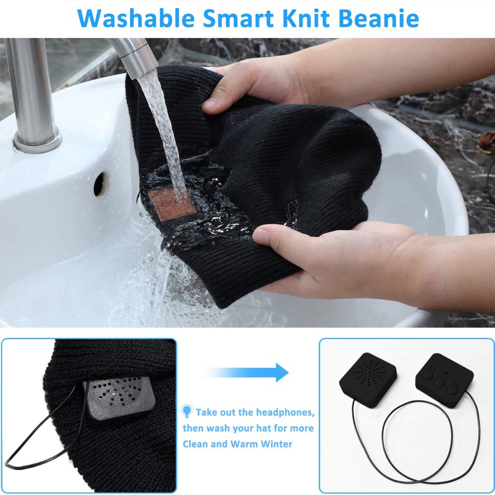 Top-Newest Bluetooth Beanie Hat for Men Women v5.0 Bluetooth Hat with Speaker Headphones Rechargeable Hanpure bluetooth Beanie Hat, Knit Washable Bluetooth Beany Hat Winter Outdoor Sports