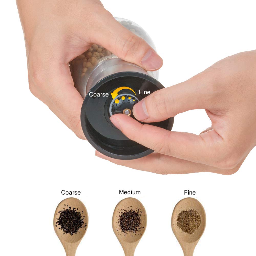 Salz- und Pfeffermühle Set, Henshow 2er Pack Premium Bürste Edelstahl Salz- und Pfeffermühle Set und Glaskörper Salz und Pfefferstreuer mit einstellbarer Keramik Grobigkeit zum Kochen Grillen