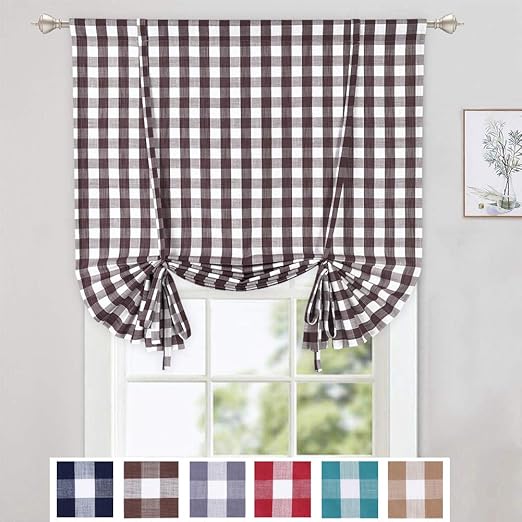 Amazon Com Caromio Tie Up Curtains For Windows Buffalo Check