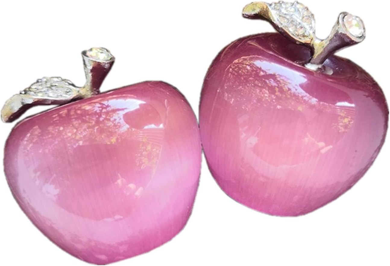 Gemgogo 2 Pcs Synthetic Pink Cat's Eye Apple Crystals and Healing Stones Figurines Collectibles,1.18 Inches Room Decor Office Decorations