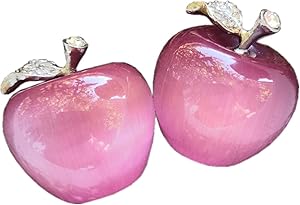 Gemgogo 2 Pcs Synthetic Pink Cat's Eye Apple Crystals and Healing Stones Figurines Collectibles,1.18 Inches Room Decor Office Decorations