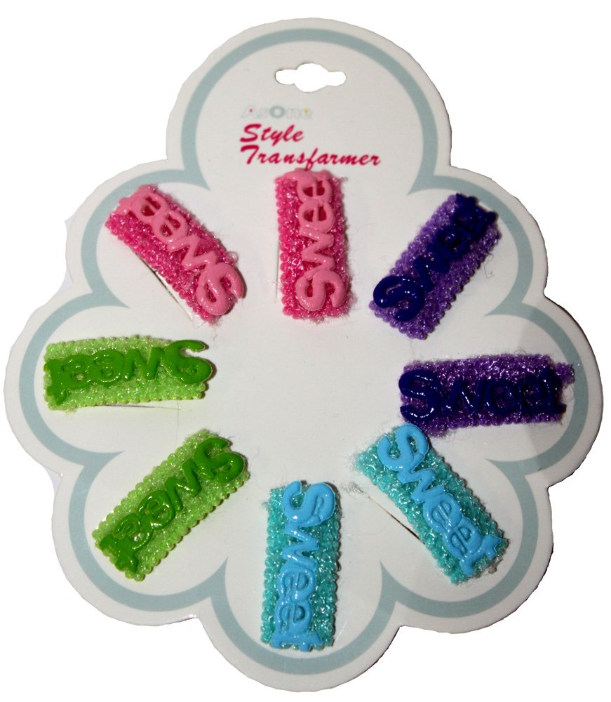 4 PAIR OF ASSORTED COLOR BABY BARRETTES WITH THE WORD