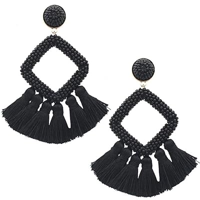 Bohemian Fringe Hoop Earrings with Beaded Tassels Brunei Ubuy