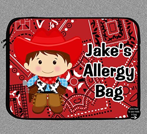 Personalized Cowboy Allergy Bag for School, Sports and Travel. Waterproof case holds EpiPen Auto Injector, Auvi Q, Chamber Holder, Epi Pen, Epinephrine Medication, First Aid Kit, Inhaler - Waterproof