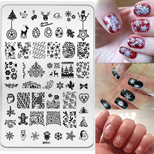 Voberry® Christmas Pattern DIY Nail Art Image Stamp Stamping Plates Manicure Template (C)