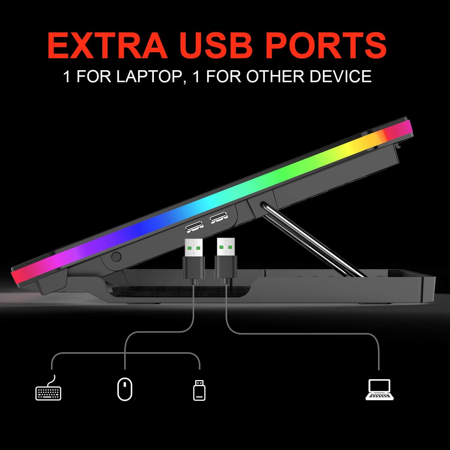 Vencci 2021 Upgrade Laptop Cooler Pad RGB Lights with 6 Cooling Fans for 15.6-17.3 Inch Laptops, 7 Height Stands, 10 Modes, 2 USB Ports in Right Side, Desk or Lap Use: Computers & Accessories