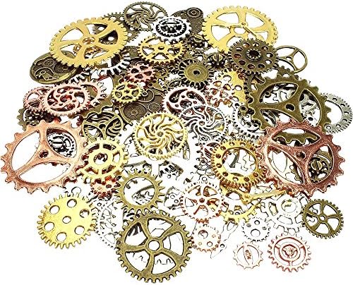 100-Piece DIY Assorted Antique Cog Wheel Steampunk Gears Charms Pendant Clock Watch Wheel Gear for Bracelets, Necklace, Crafting, Jewelry Making Accessory-Mixed Colors