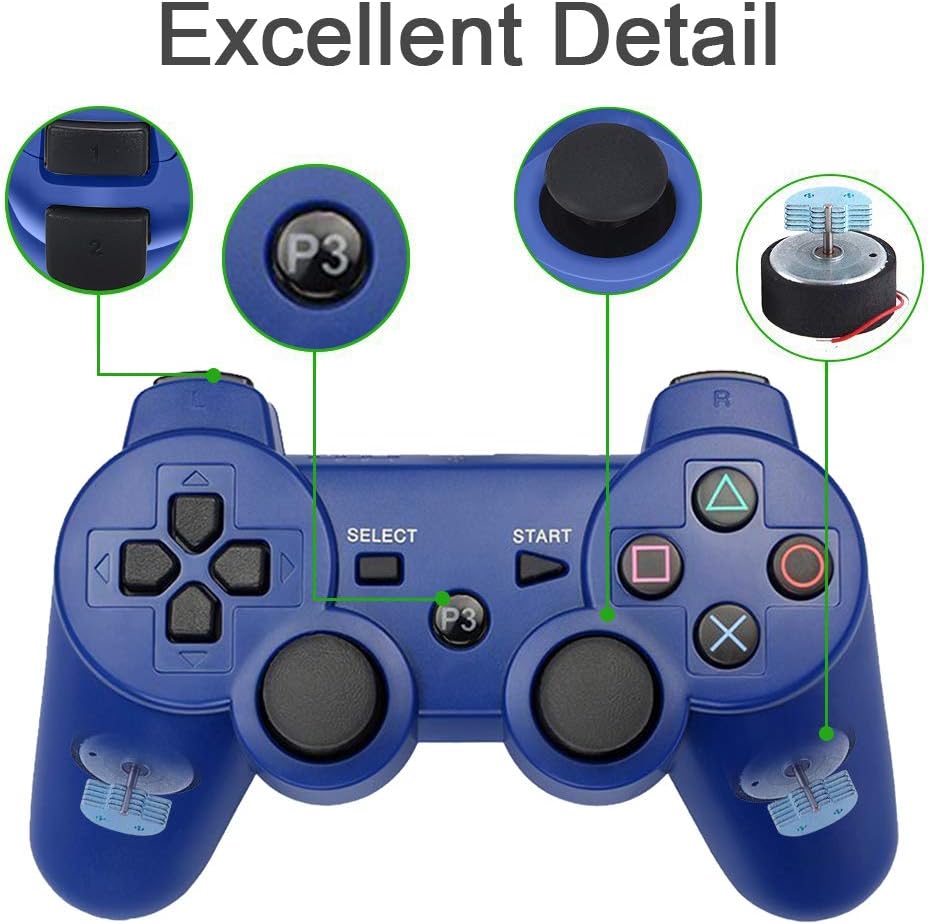 Autker PS3 Controller Wireless 2 Pack Playstation 3 Controller Double Vibration for PS3 with 2 Charging Cable (Blue+Green): Electronics