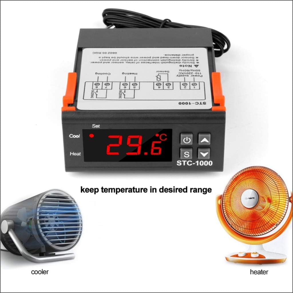 Mustbe Strong 24V Digital Temperature Controller STC-1000 Thermostat Calibration Centigrade And Fahrenheit Display All-Purpose for Incubator Relay 10A Heating And Cooling