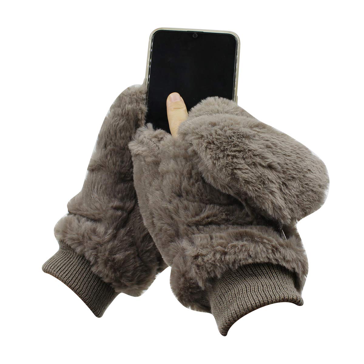 Unisex Winter Fluffy Gloves Mittens Windproof Fleece Plush Gloves with