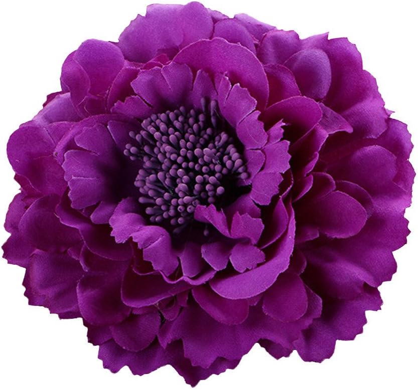 Malltop Shawn 15 colors Flower Peony Hair Clips Wedding Bridal Bridesmaid Prom Festival Hairpin Brooch Party Beach for girl women (dark purple)